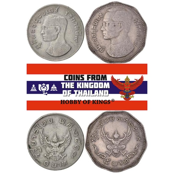 Set 2 Coins Thailand 1 5 Baht 1972 - 1974 Rama IX Ratcha-anachak.