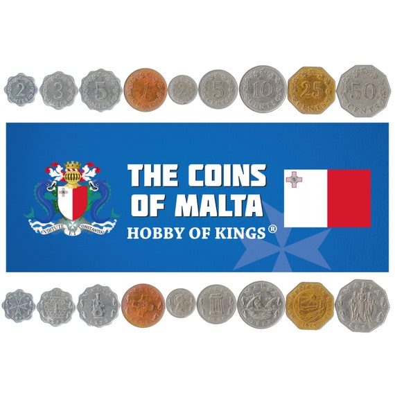 Maltese 9 Coin Set 2 3 5 Mils 1 2 5 10 25 50 Cents | Dolphins | Bee | Great Siege Monument | Luzzu Boat | Ritual Altar | Malta | 1972 - 1982
