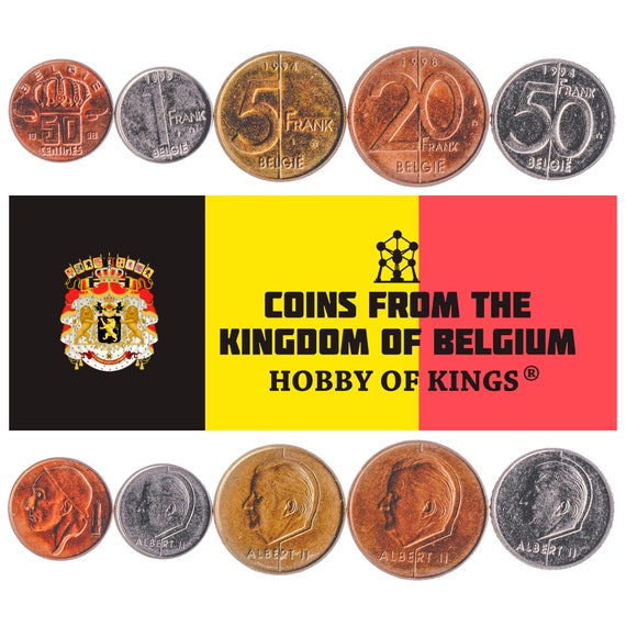 Belgian 5 Coin Set 50 Centimes 1 5 20 50 Francs | Belgium King Albert II | Angel Head | Miner | Scales | Belgique België | 1994 - 2001