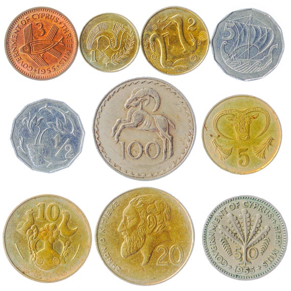 10 Cyprus Coins | Cents | Mils | Cypriot Currency Collection Since 1955 | Exotic European Country | Ancient Greek Symbols