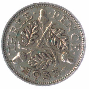 British 3 Pence Silver Coin - Senza corona Re Giorgio V 1927-1936