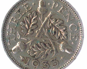 British 3 Pence Silver Coin - Uncrowned King George V 1927-1936