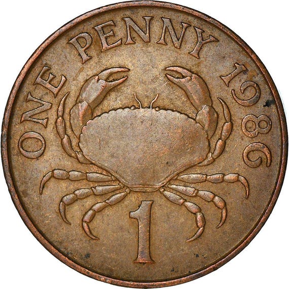 ジェルネシアス硬貨 1ペニー | エリザベス2世 | カニ | ガーンジー島
