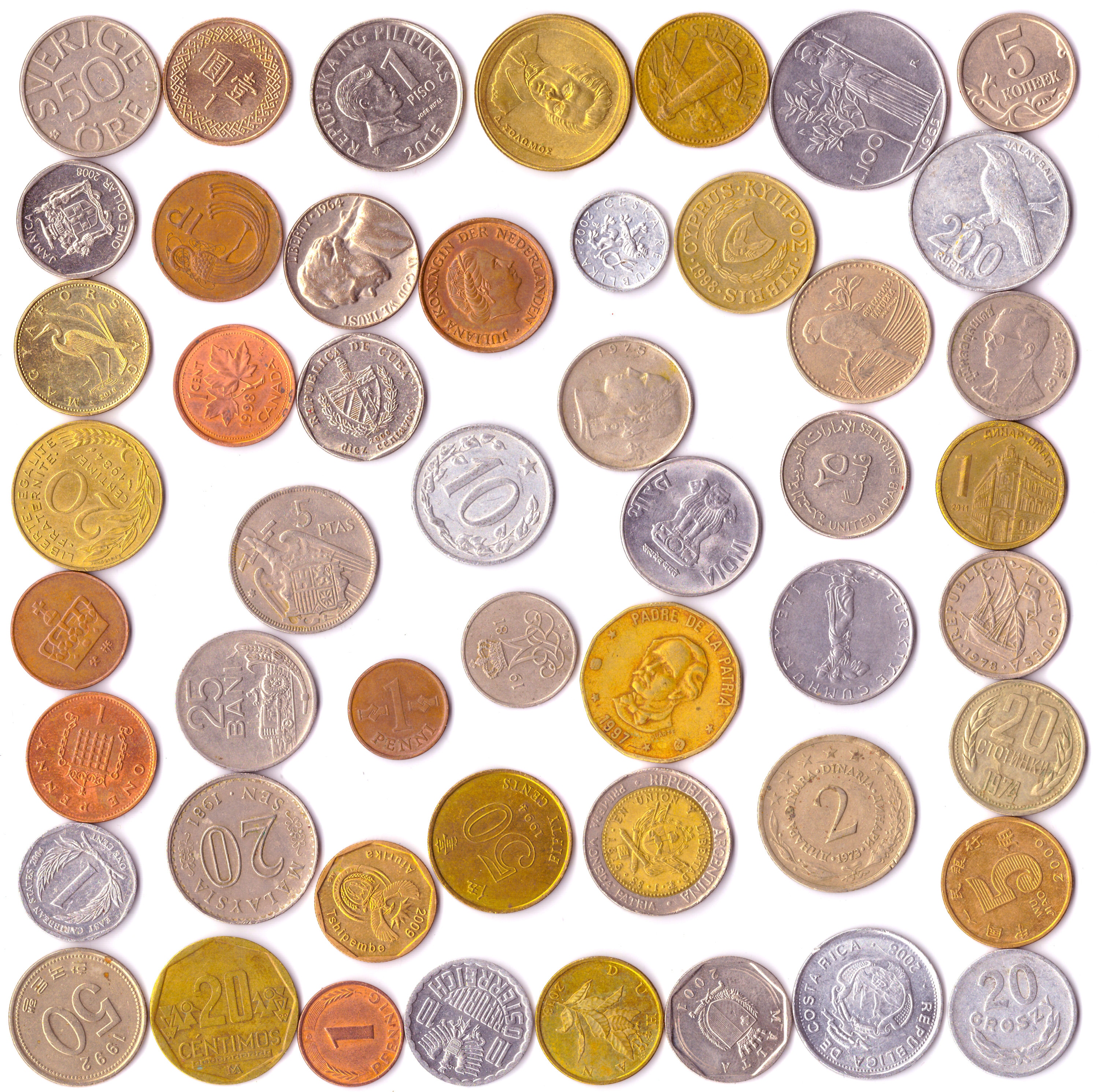 50 Old Coins From 50 Different Countries Around the World +