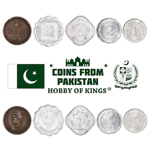 5 Mixed Pakistan Coins | Pakistani Currency | Paisa | Rupee | Islam | Crescent Moon and Star