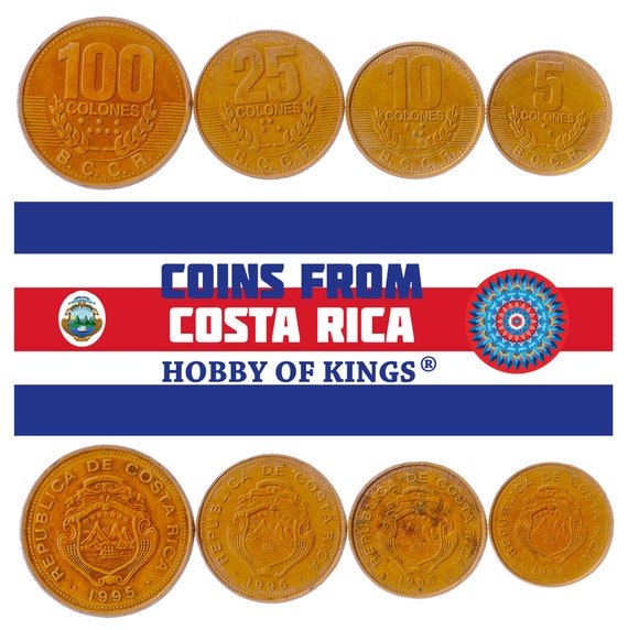 Costa Rican Tico 4 Coin Set 5 10 25 100 Colones | Ship | Star | Volcano | Coffee Branch | 1995