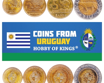 Uruguayan 4 Coin Set 1 2 5 10 Pesos | Greater Rhea | Armadillo | Capybara | Cougar | Uruguay | 2011 - 2019