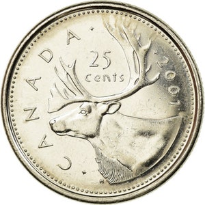 Canadian Coin Canada 25 Cents | Queen Elizabeth II | Reindeer | 1999 - 2003