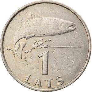 Latvian Coin Latvia 1 Lats Salmon Lion Griffin 1992 2008 image 1