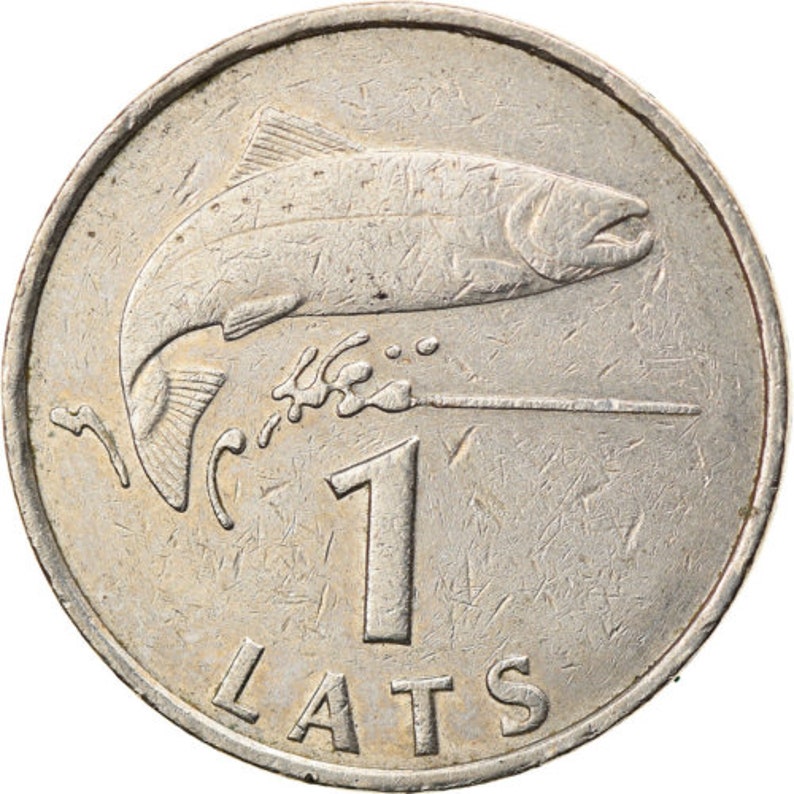 Latvian Coin Latvia 1 Lats Salmon Lion Griffin 1992 2008 image 1