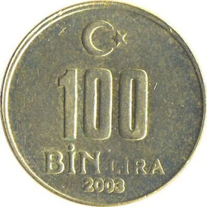 Turkish Coin Turkey 100 000 Lira | President Mustafa Kemal Ataturk | 2001 - 2004