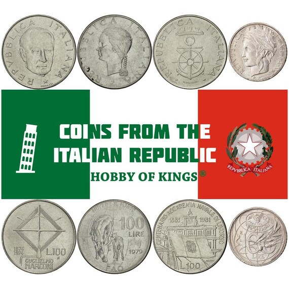 Italian 100 Lire Coin Set: Wheat, Cow, Marconi, Ceres (1974-1995)