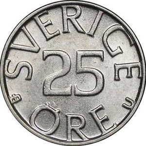 Swedish Coin 25 Öre | King Carl XVI Gustaf | Sweden | 1976 - 1984