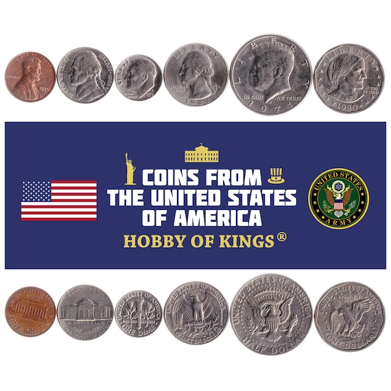 American 6 Coin Set 1 5 Cents 1 Dime 1/4 1/2 1 Dollar | Abraham Lincoln | Thomas Jefferson | United States | 1959 - 2003