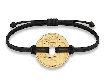 Bracelet porte-bonheur espagnol : plaqué or 18 carats, 25 pesetas, cordon noir