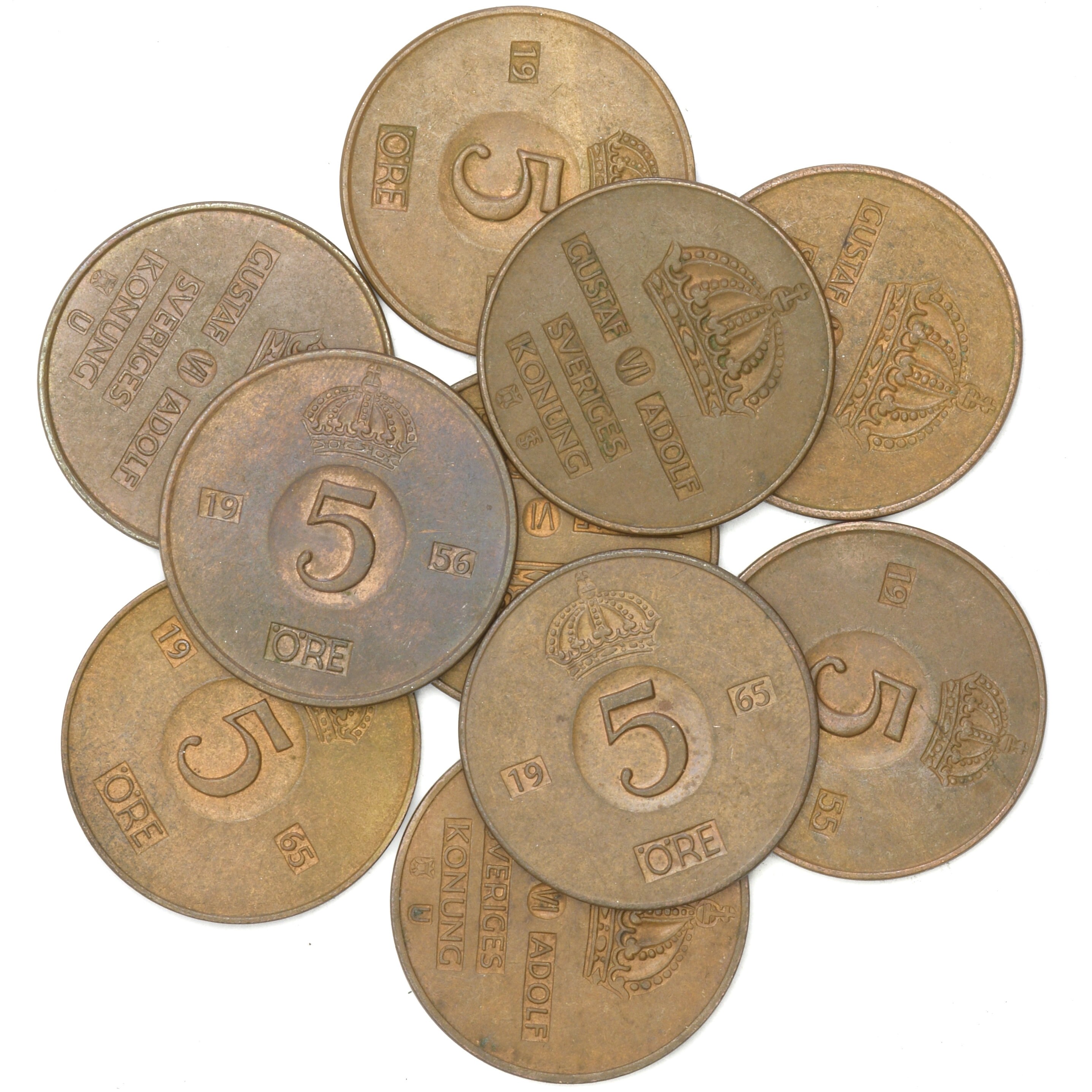 Lot 10 Sweden Coins 1 Ore