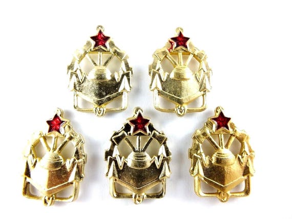 5x USSR Soviet Russia Military Army Soldier Badges Engineer Troops Gold Shoulder Pins
