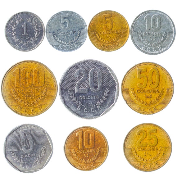 10 Different Coins from Costa Rica. Central American Money Collection. Old Currency from Exotic Country