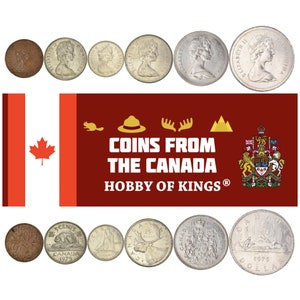 Canadian 6 Coin Set 1 5 10 25 50 Cents 1 Dollar | Queen Elizabeth II | Beaver | Reindeer | Maple Leaf | Bluenose | Canada | 1965 - 1987
