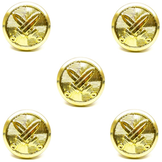 5x New CZSL Army Buttons, Gold Buttons or Silver Buttons with Crossed Swords Pins 15mm