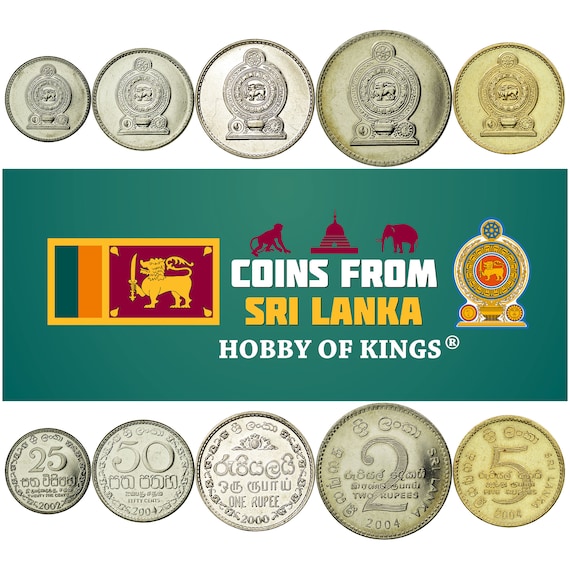 Sri Lankan 5 Coin Set 25 50 Cents 1 2 5 Rupees | Sri Lanka | 1996 - 2004