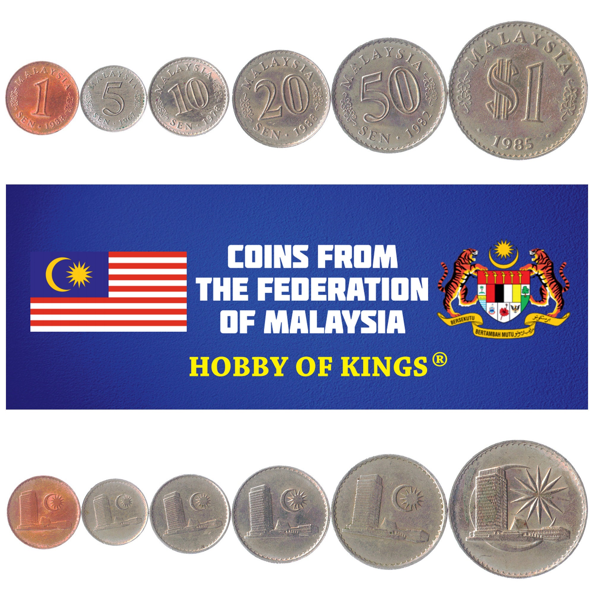 6 Coins from Malaysia. Money Set 1 5 10 20 50 Sen 1 Etsy