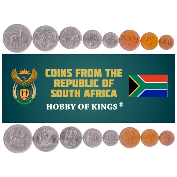 South Africa 8 Coins Set 1/2 1 2 5 10 20 50 Cents 1 Rand Protea Lilies Wildebeest Springbok Sparrows 1970 - 1990