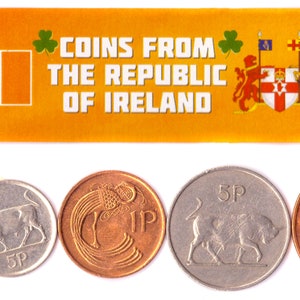 5 Different Irish Coins. Old Money From Ireland. Foreign Currency from Island: Penny, Scilling image 4