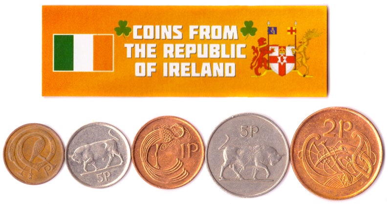 5 Different Irish Coins. Old Money From Ireland. Foreign Currency from Island: Penny, Scilling image 4