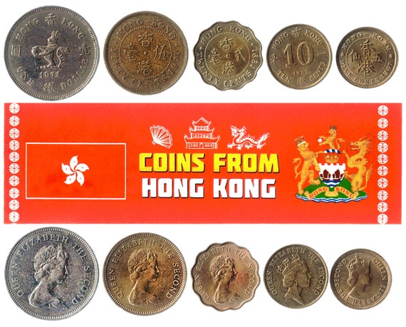 5 Hong Kongese Coin Lot. Differ Collectible Coins From Asia. Foreign Currency