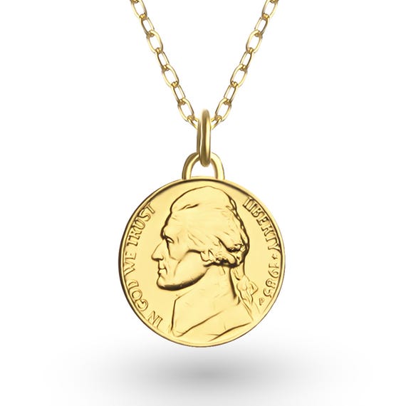 United States of America’s 5 Cents Coin Medallion Necklace Pendant | 18K Gold Plated Lucky Coin | 1977 - 2003