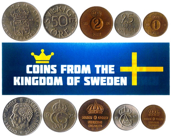 5 Swedish Coins Different Scandinavian Coins Foreign Currency, Valuable Money