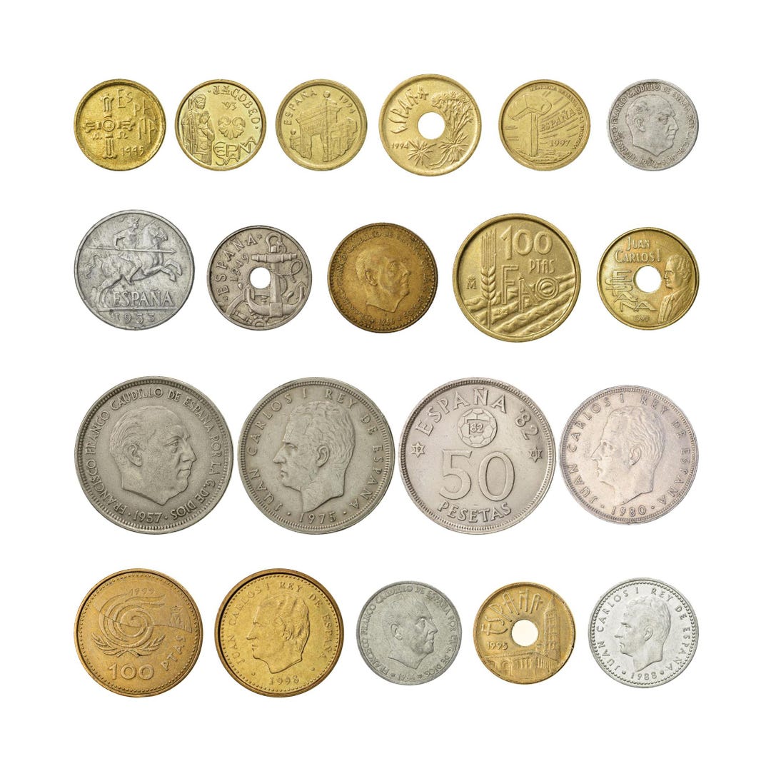 スペインのコインコレクション：1940～2000年のペセタ通貨セット