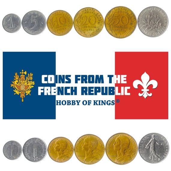 6 Coins from France Money Set 1 5 10 20 50 Centimes 1 Franc Old Collectible French Currency Marianne Phrygian Cap of Liberty 1960 - 1964