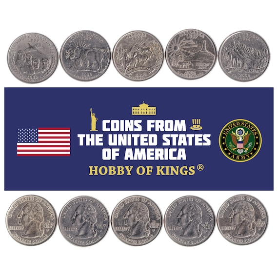 American 5 Coin Set 1/4 Dollar | George Washington | Horse | American Bison | Rocky Mountains | Mount Rushmore | United States | 2006