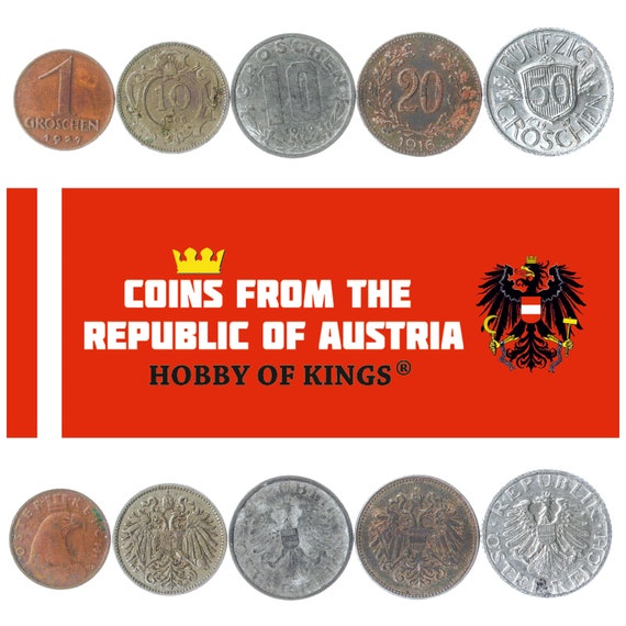 5 Different Coins from Austria 1895-1950. Old Collectible Money, Numismatic Periods: Austro-Hungarian Krone, First, And Second Republic