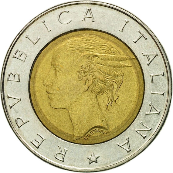 イタリア硬貨 500リラ イタリア銀行創立100周年記念 | 女性の頭部