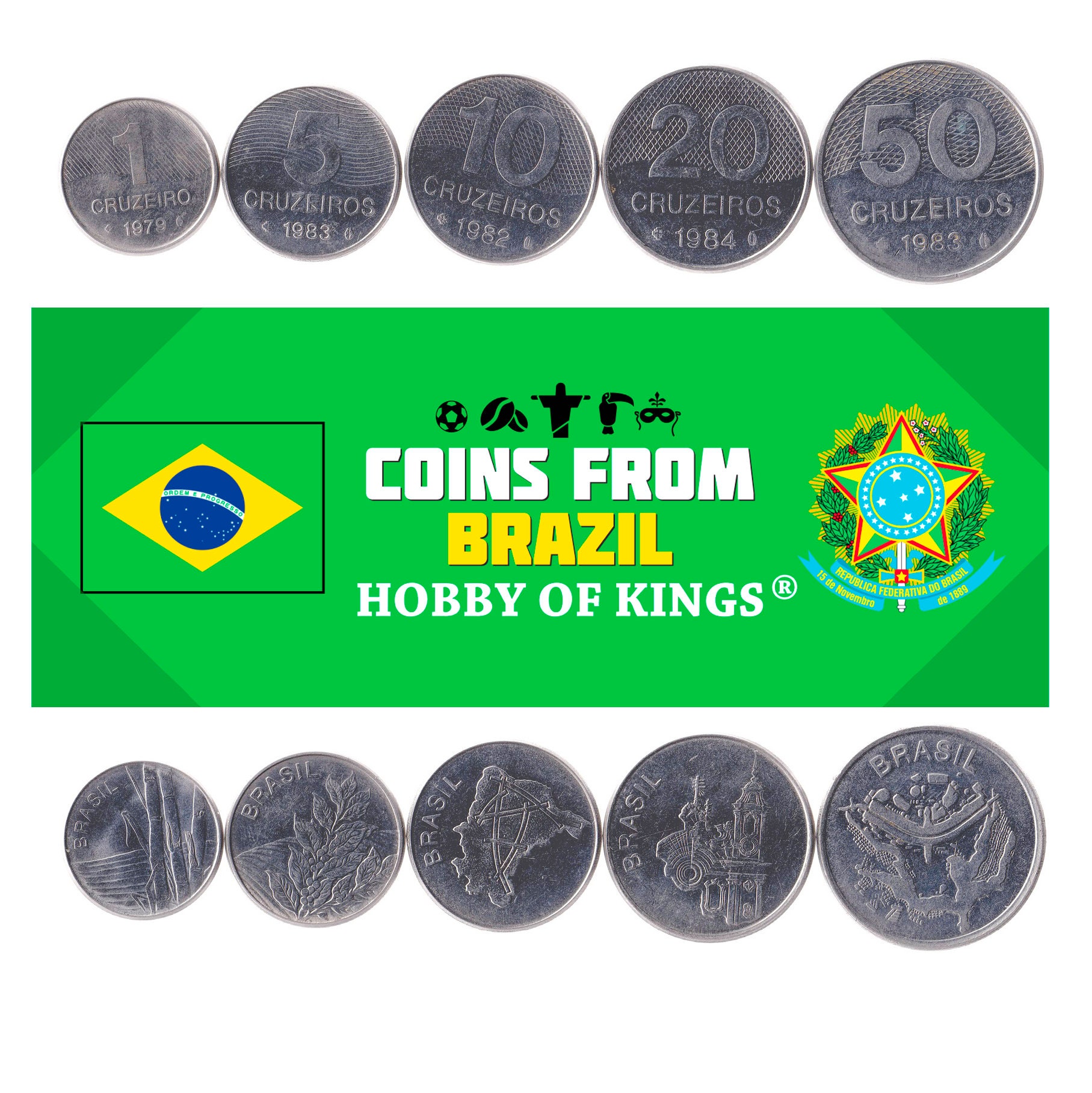 Map of Brazil Brazil 1984-10 Cruzeiros Stainless Steel Coin