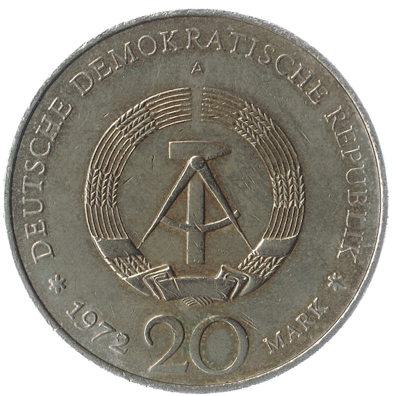 1971年 1972年 東ドイツ 20マルク白銅貨 記念コイン2枚まとめ 美