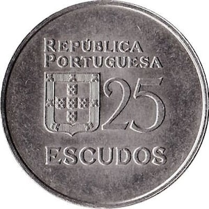 Portuguese Coin | Portugal 25 Escudos | Republica Head | 1980 - 1986