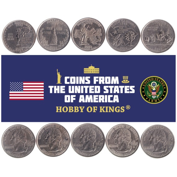 American 5 Coin Set 1/4 Dollar | George Washington | The Old Man Of The Mountain | Susan Constant | Godspeed | United States | 2000