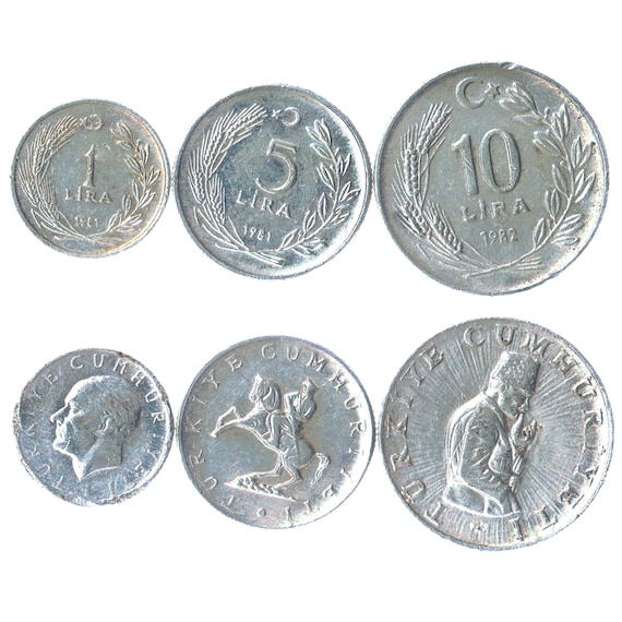 Turkish 3 Coin Set 1 5 10 Lira | Mustafa Kemal Atatürk | Crescent And Star | Turkey | 1981 - 1983