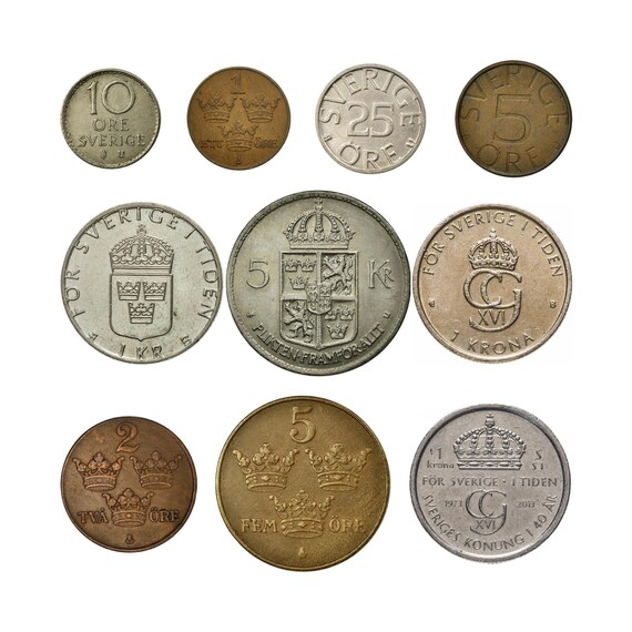 Swedish Coin Collection: 10 Foreign Money Coins (1909-2013)