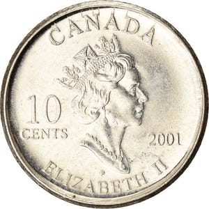Canadian Coin Canada 10 Cents | Queen Elizabeth II | Year of Volunteers | 2001