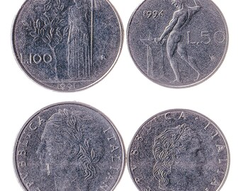 イタリア・リラ硬貨セット：50リラと100リラ、1993-2001年 - Etsy 日本