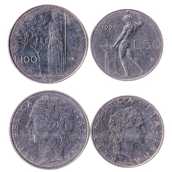イタリア・リラ硬貨セット：50リラと100リラ、1993-2001年 - Etsy 日本