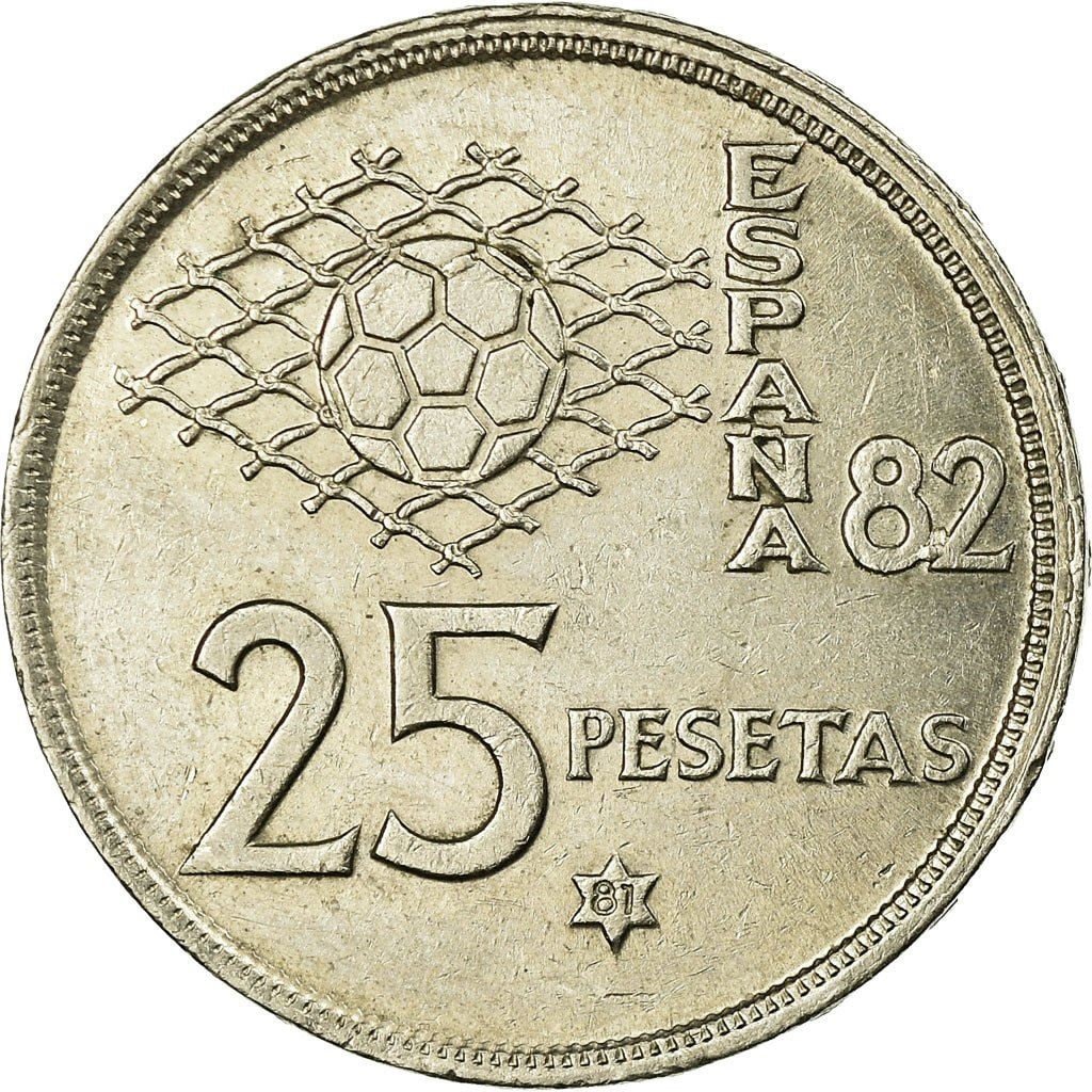 スペイン旧コイン 3-69 スペイン サッカーワールドカップ 5 ペセタ コイン 1980年