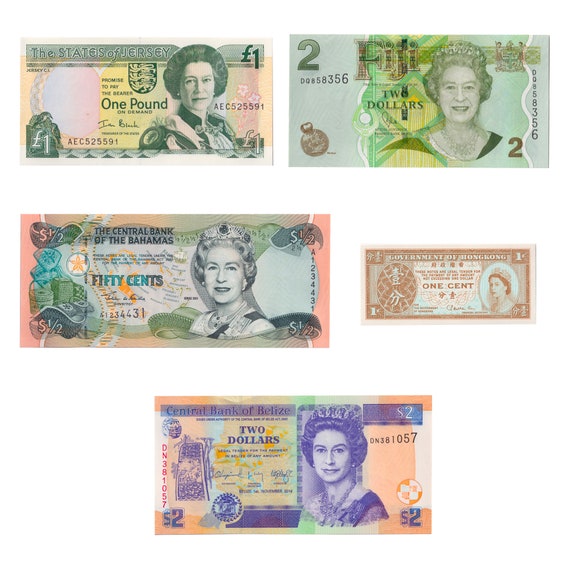5 Banknote | Queen Elizabeth II | Hong Kong | Jersey | Fiji | Belize | Bahamas
