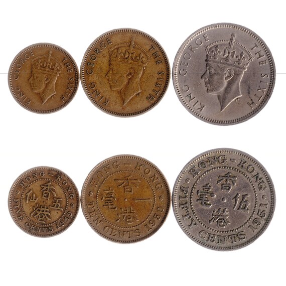 7 Coins Hong Kong | 5 10 50 Cents | Special Administrative Region | George VI | Hong Konger 1948 - 1952