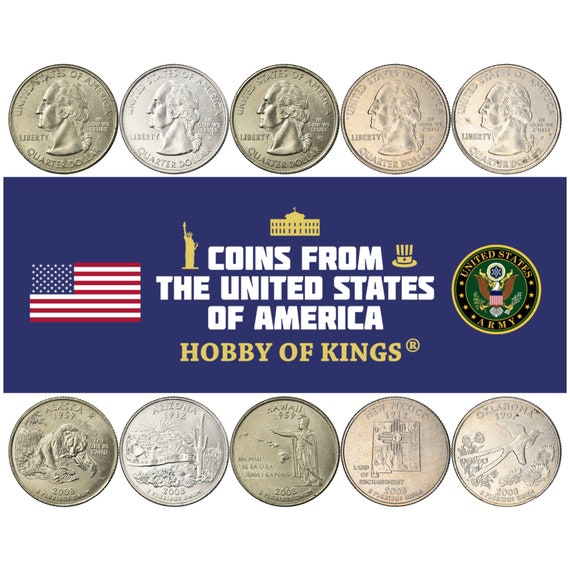 American 5 Coin Set 1/4 Dollar | George Washington | Grizzly Bear | Scissor-Tailed Flycatcher | The Grand Canyon | United States | 2008